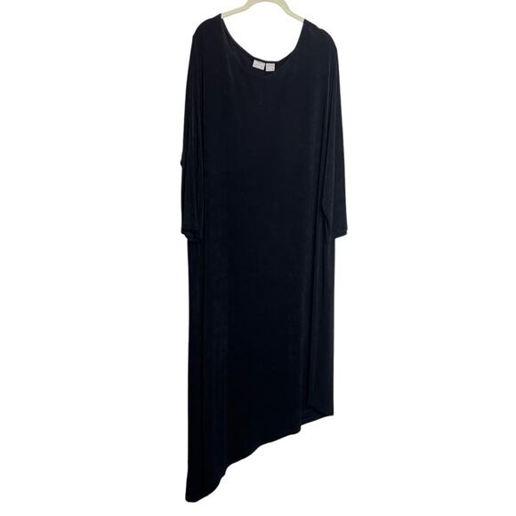 Chicos Travelers Womens Maxi Dress Size 4 (20/22) Black Slinky Knit Asymmetrical - Picture 1 of 6